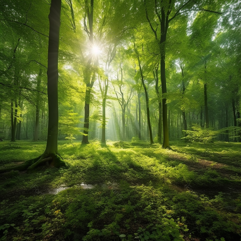 芬恩山脉上近乎自然的山毛榉森林,阳光透过树叶照射,德国萨克森-安哈尔特州布尔根州,高清,摄影图,摄影图片,图片大全,摄影图免费下载
